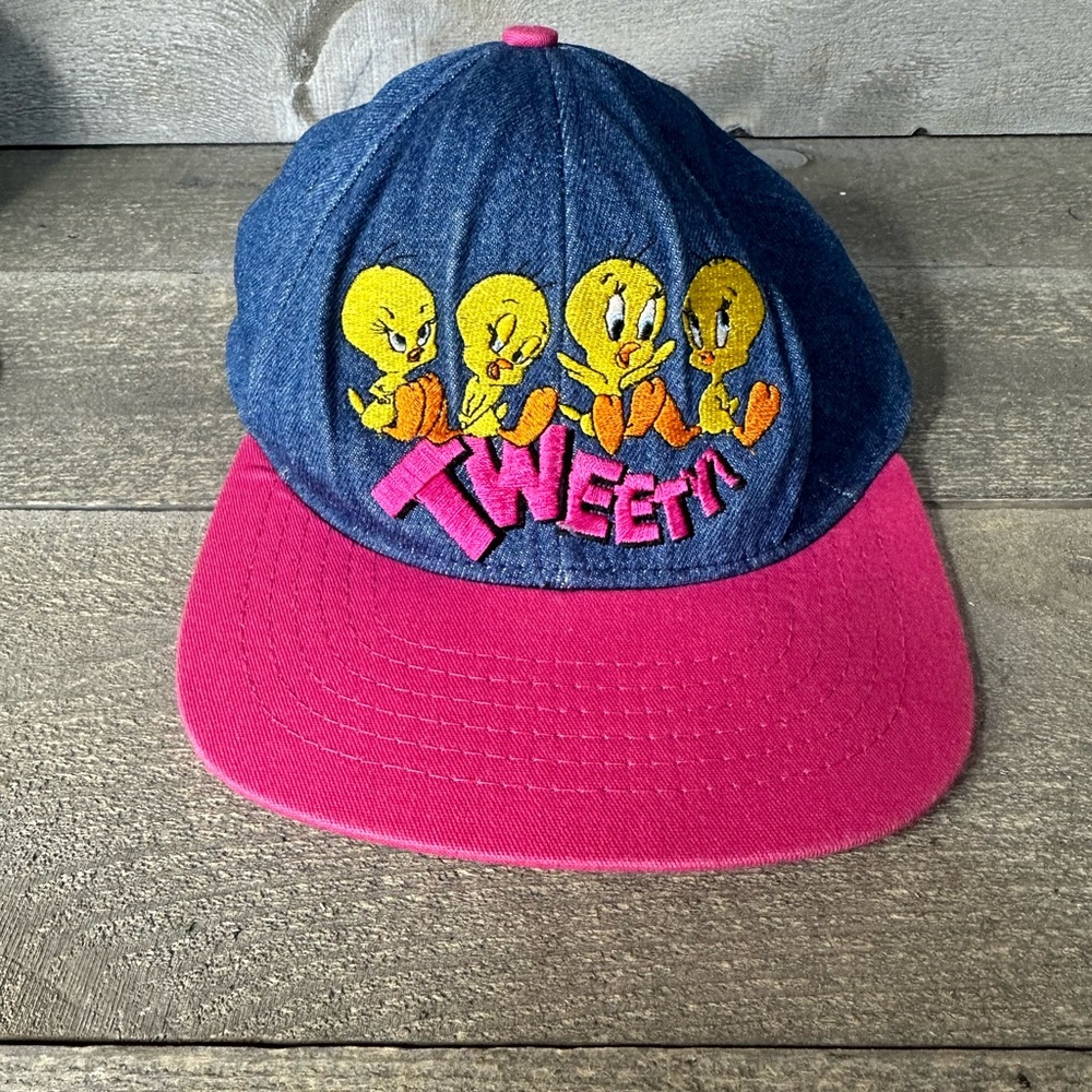 Vintage 90s Tweety Bird Denim SnapBack Hat Looney Tunes Warner Bros Studios